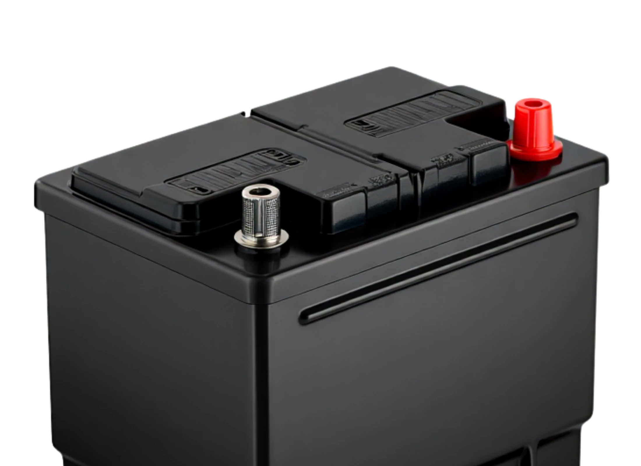 Illustration of a car starter battery with its terminals visible