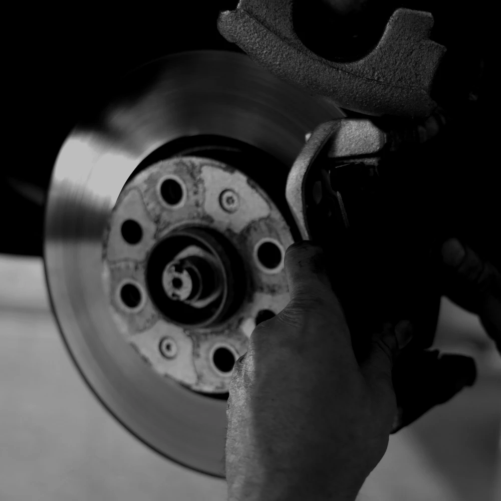 Close-up of a car brake disc and calliper