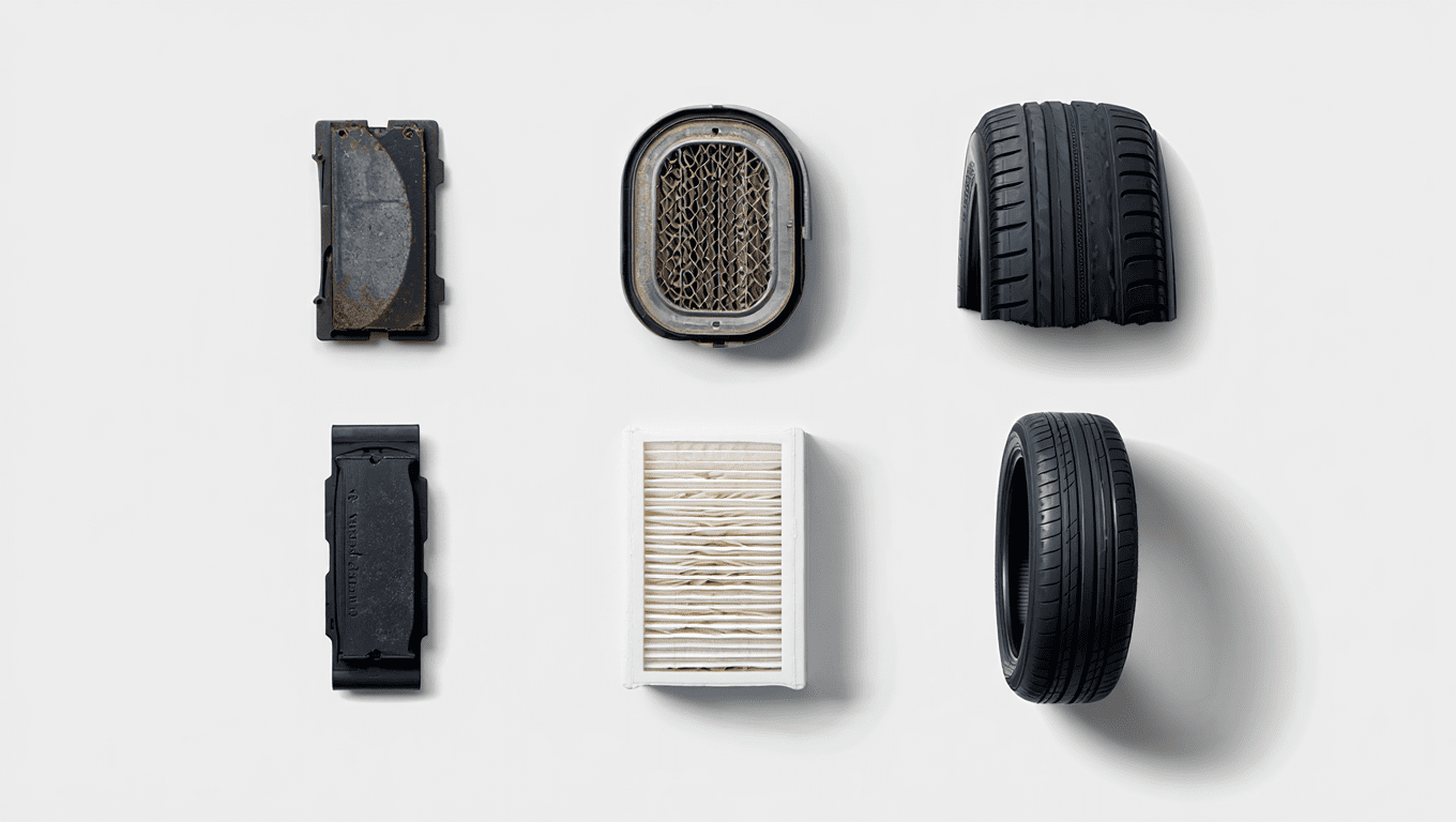 Car components before and after being serviced