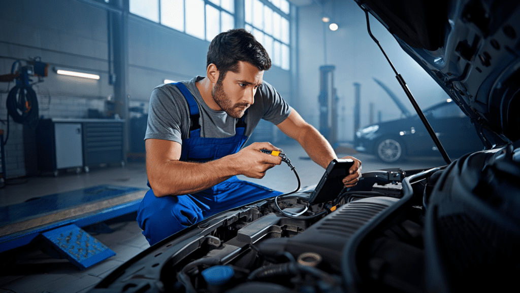 Car diagnostics Medway being carried out using a diagnostic scanner at Medway Vehicle Services.