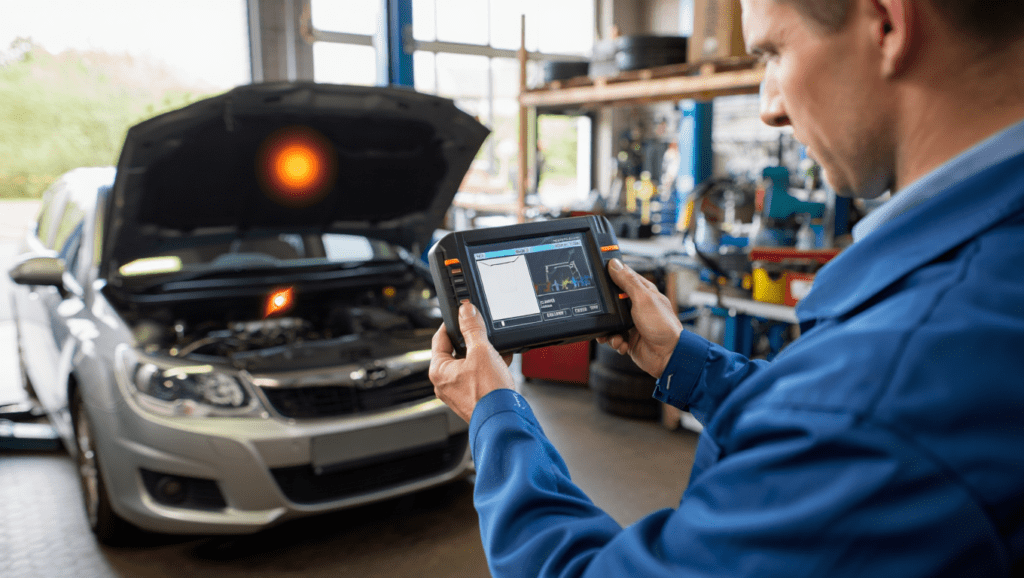 Engine warning light diagnostics being carried out at Medway Vehicle Services.