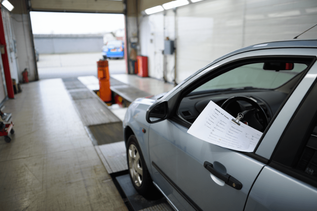 Car undergoing servicing before an MOT test at a Medway garage.