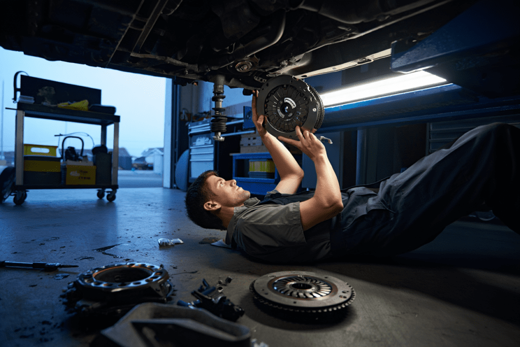 Mechanic carrying out clutch replacement Medway at Medway Vehicle Services.