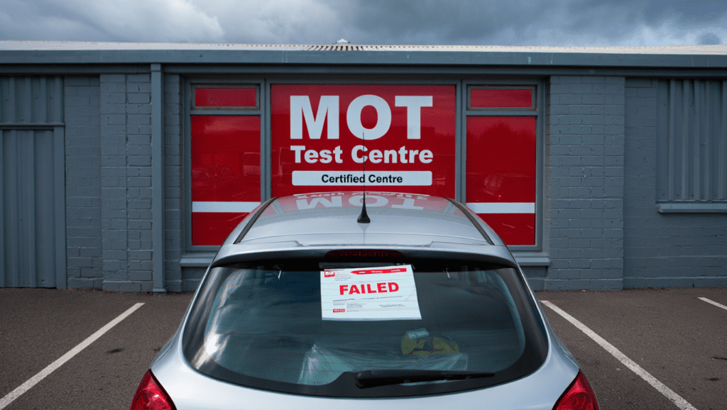 Car outside an MOT testing station after failing an MOT in Medway.