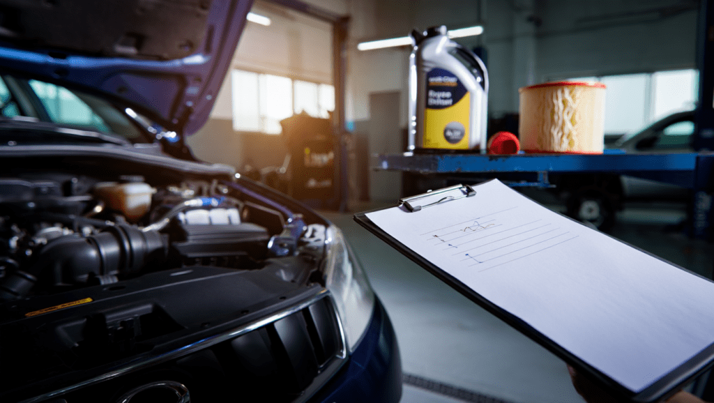 Car receiving routine servicing in a Medway garage workshop.