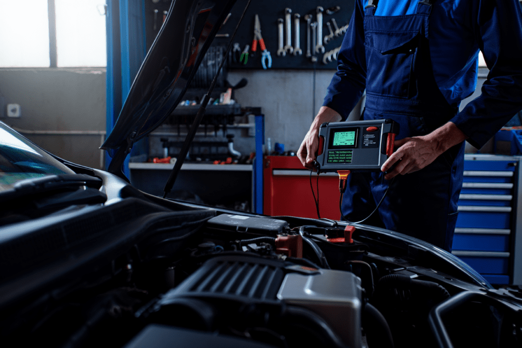 Mechanic performing car diagnostics Medway using a diagnostic scanner at Medway Vehicle Services.