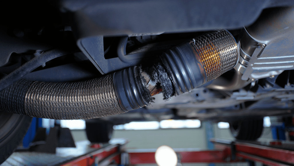Failed exhaust flexi pipe causing exhaust leak near engine in Medway.