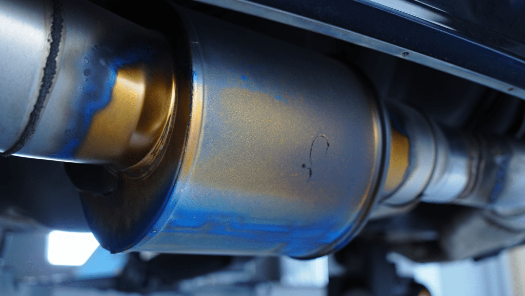 Close-up of a diesel particulate filter showing soot build-up on a modern diesel vehicle