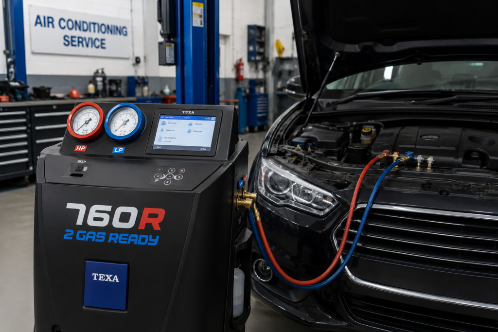 Aircon regas machine re gassing a car