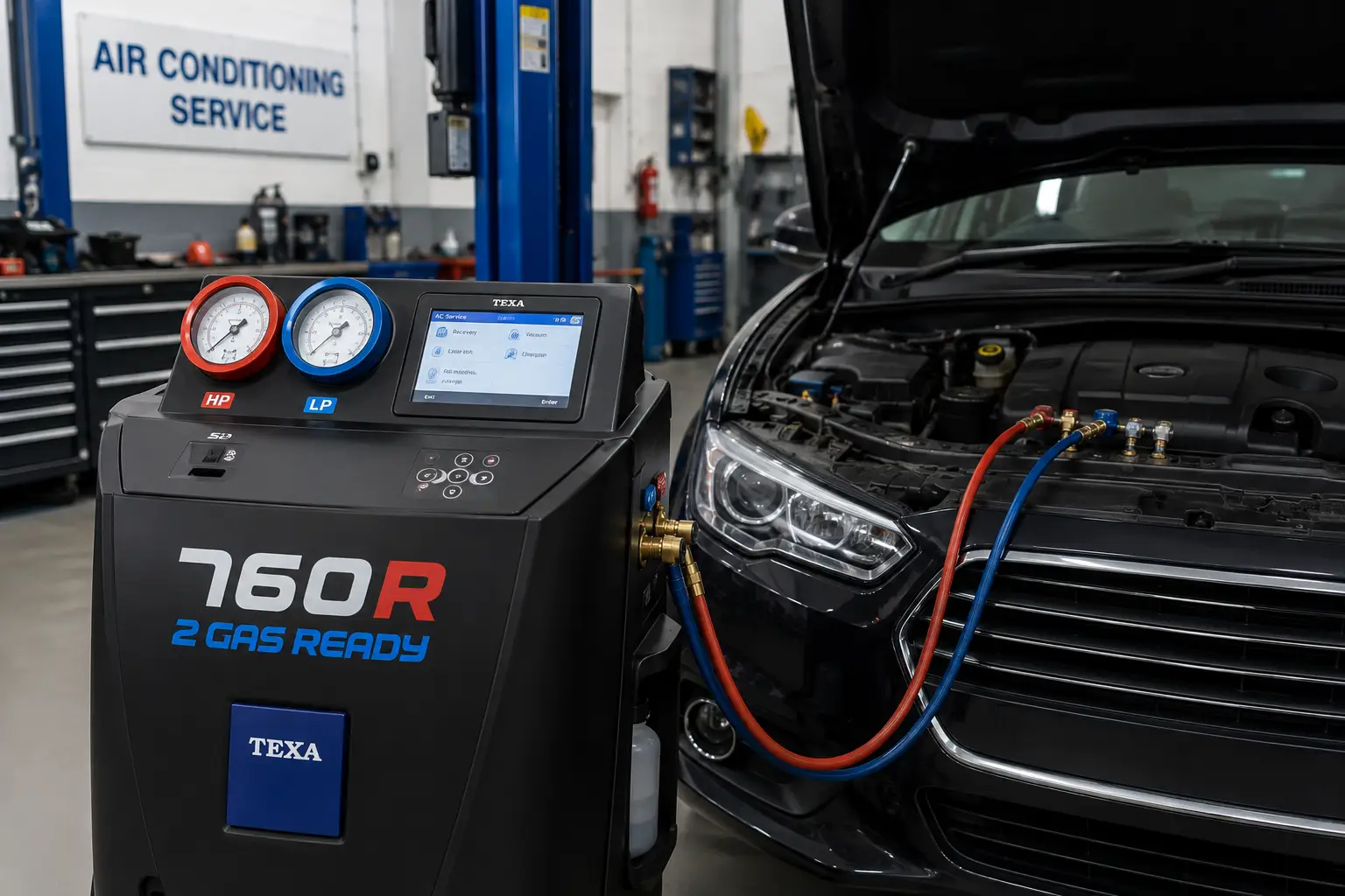 Aircon regas machine re gassing a car